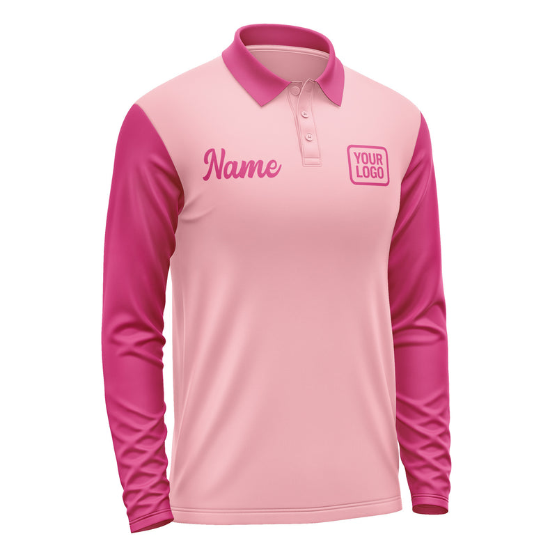 Custom Light Pink Pink Long Sleeve Polo Shirt Pl211313B113