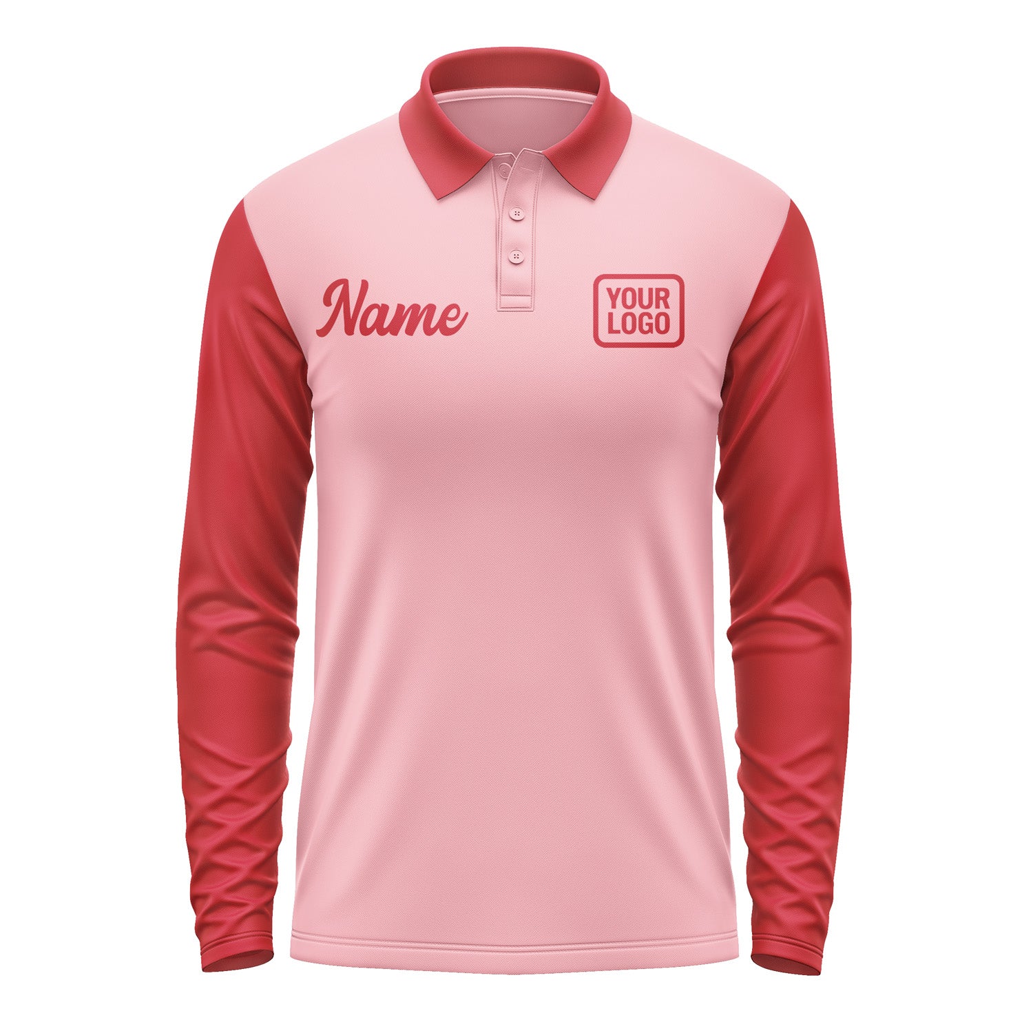 Custom Light Pink Red Long Sleeve Polo Shirt Pl211414B114