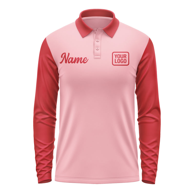 Custom Light Pink Red Long Sleeve Polo Shirt Pl211414B114