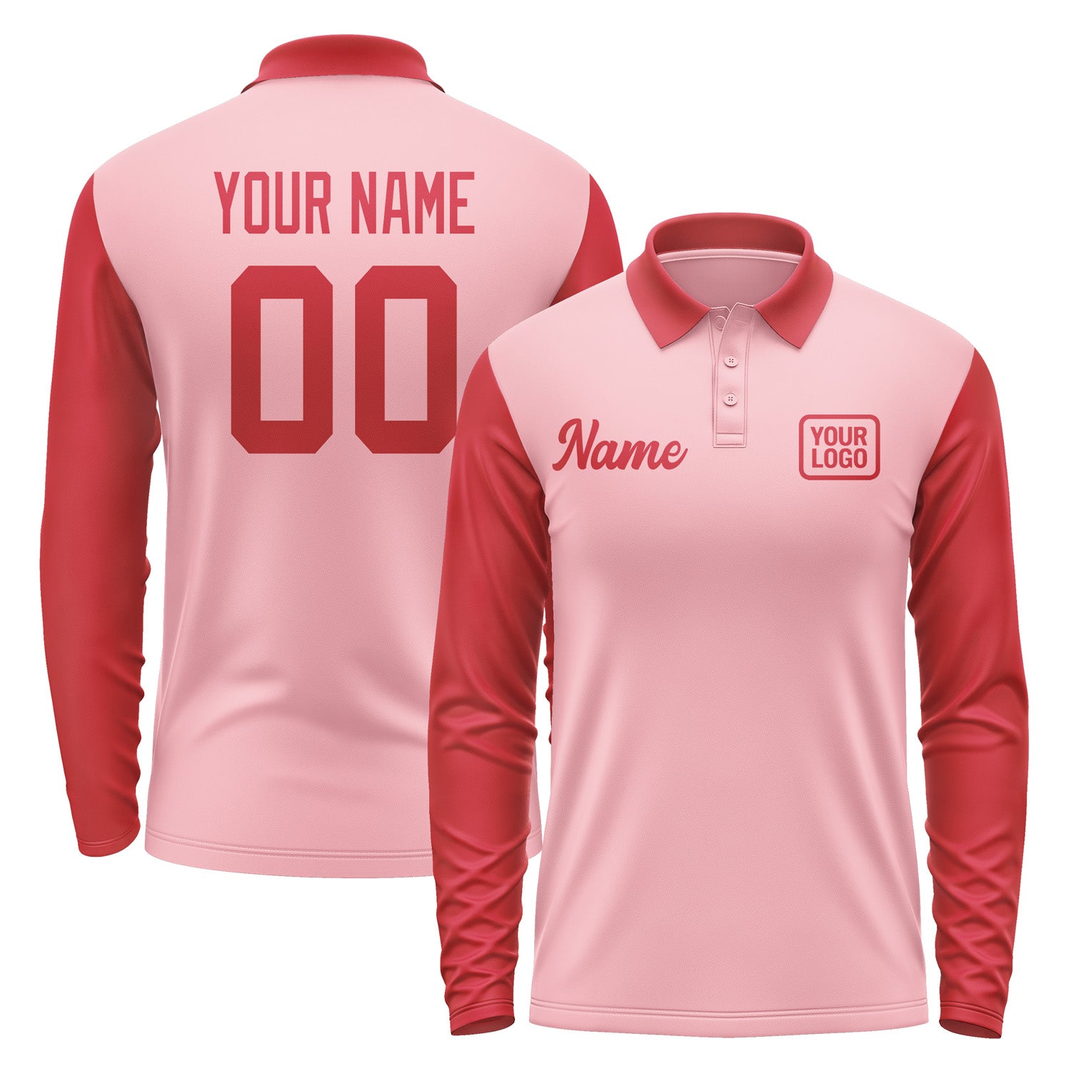 Custom Light Pink Red Long Sleeve Polo Shirt Pl211414B114