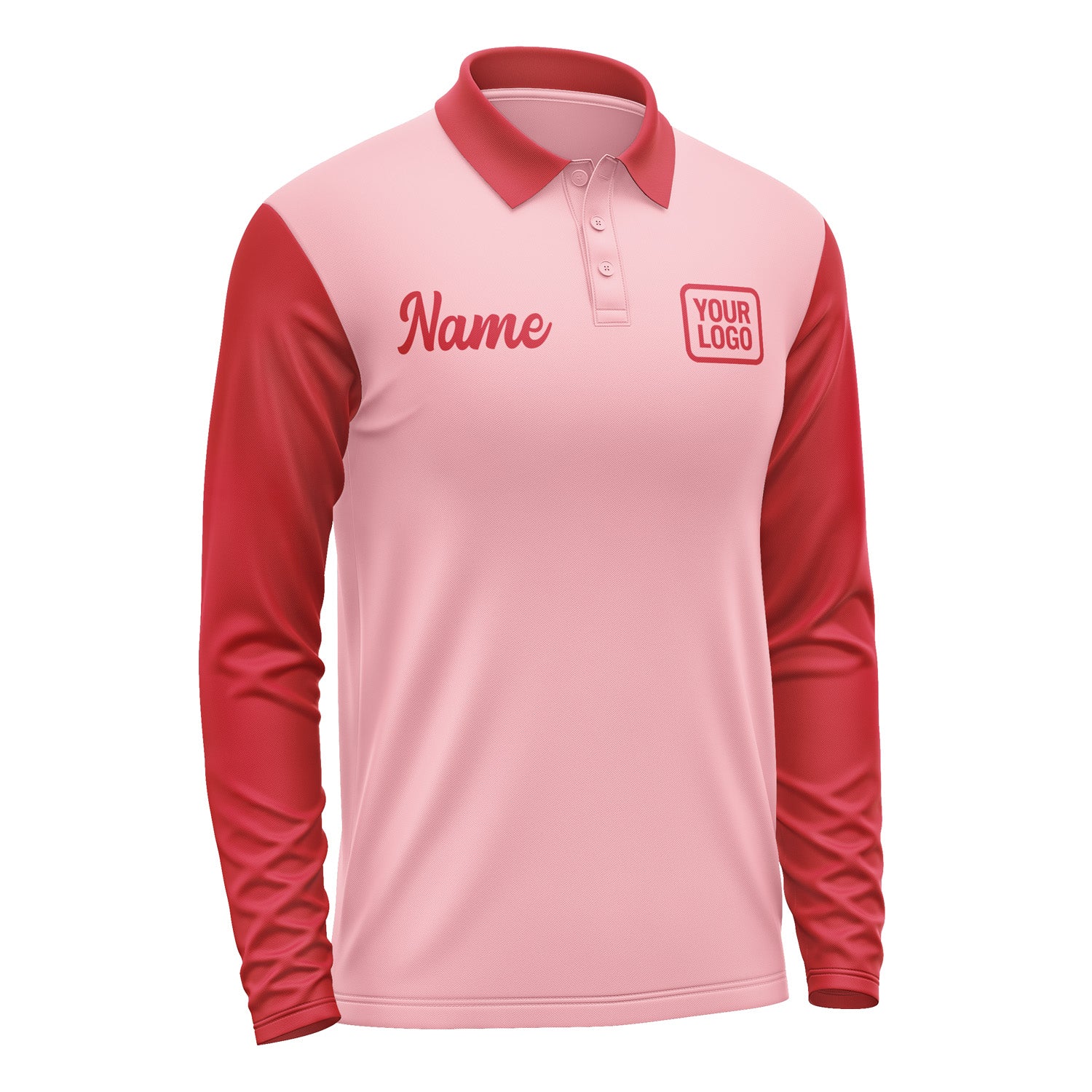 Custom Light Pink Red Long Sleeve Polo Shirt Pl211414B114