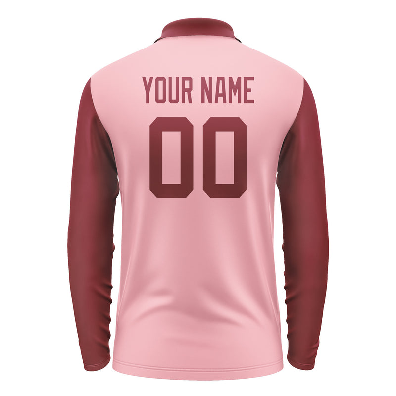Custom Light Pink Crimson Red Long Sleeve Polo Shirt Pl211515B115