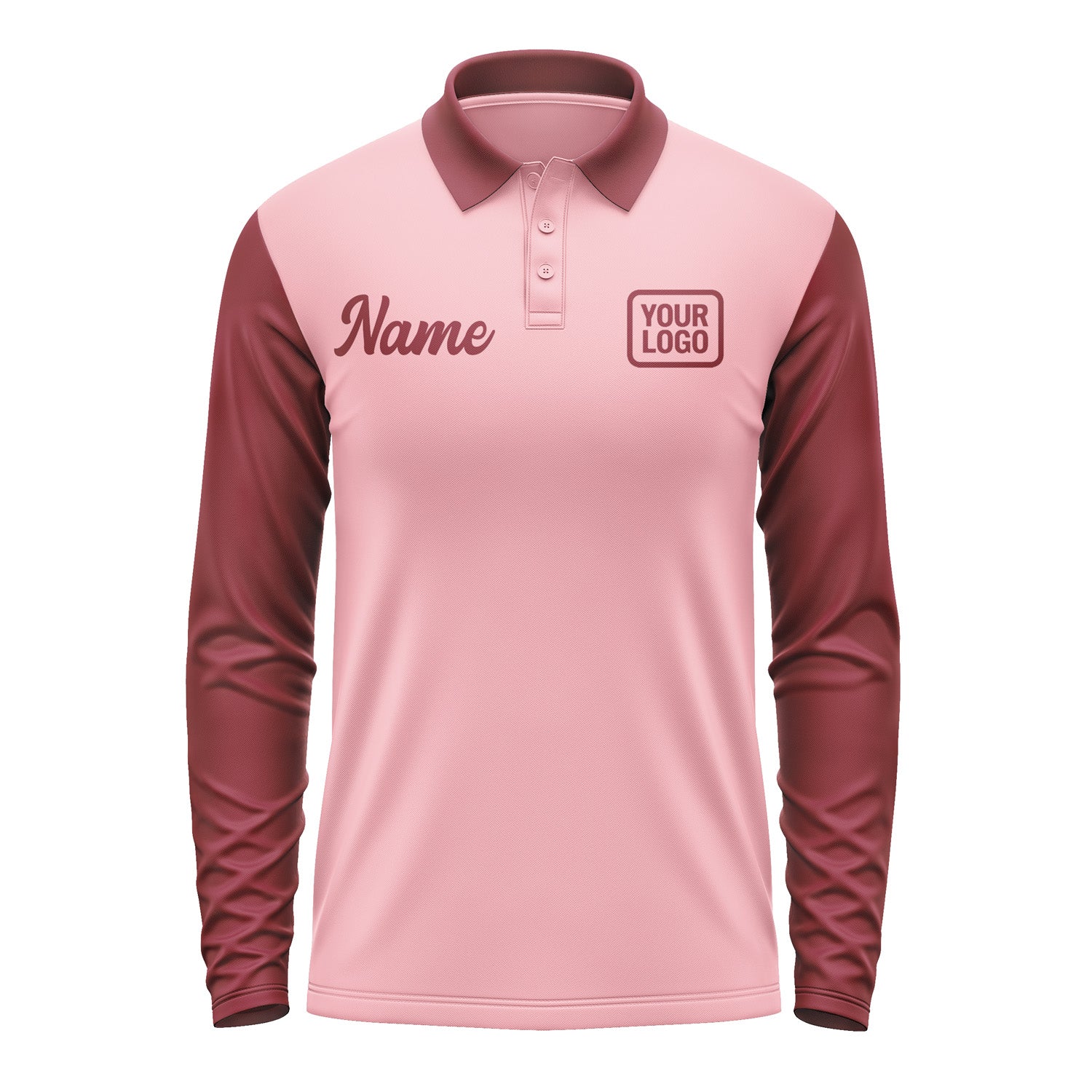 Custom Light Pink Crimson Red Long Sleeve Polo Shirt Pl211515B115