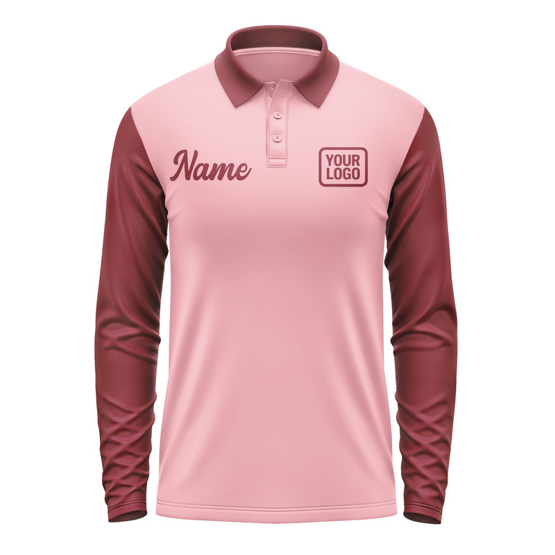 Custom Light Pink Crimson Red Long Sleeve Polo Shirt Pl211515B115