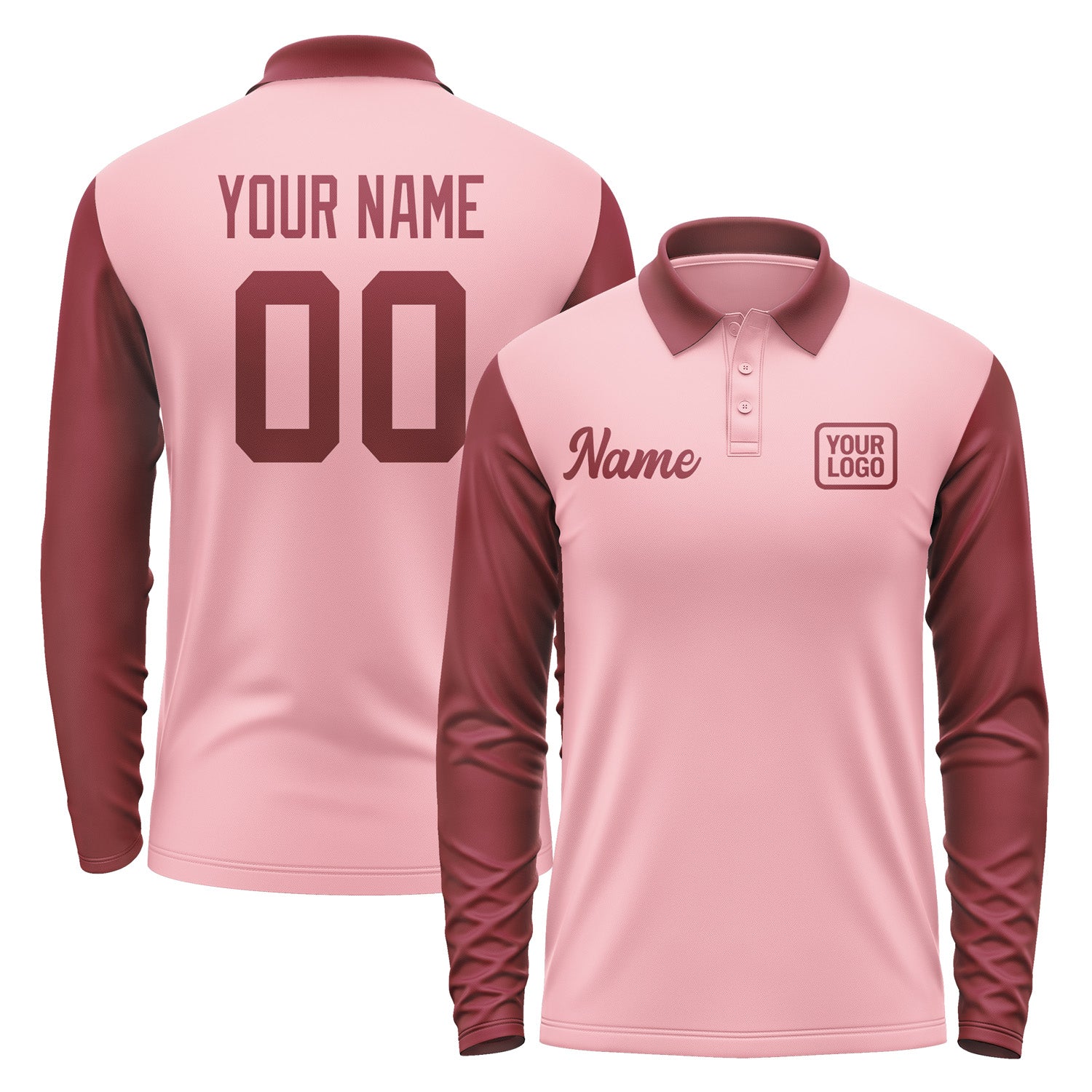 Custom Light Pink Crimson Red Long Sleeve Polo Shirt Pl211515B115