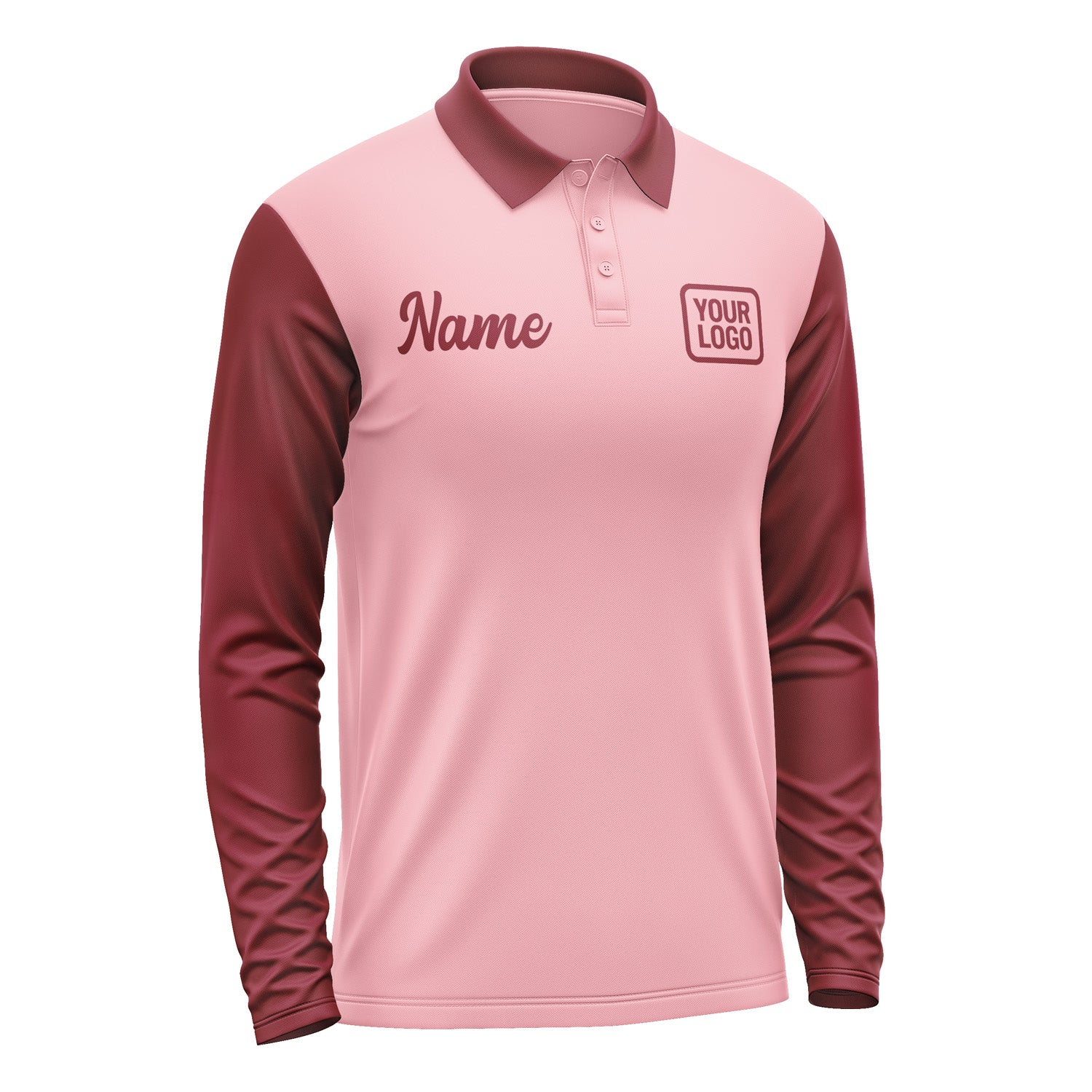 Custom Light Pink Crimson Red Long Sleeve Polo Shirt Pl211515B115