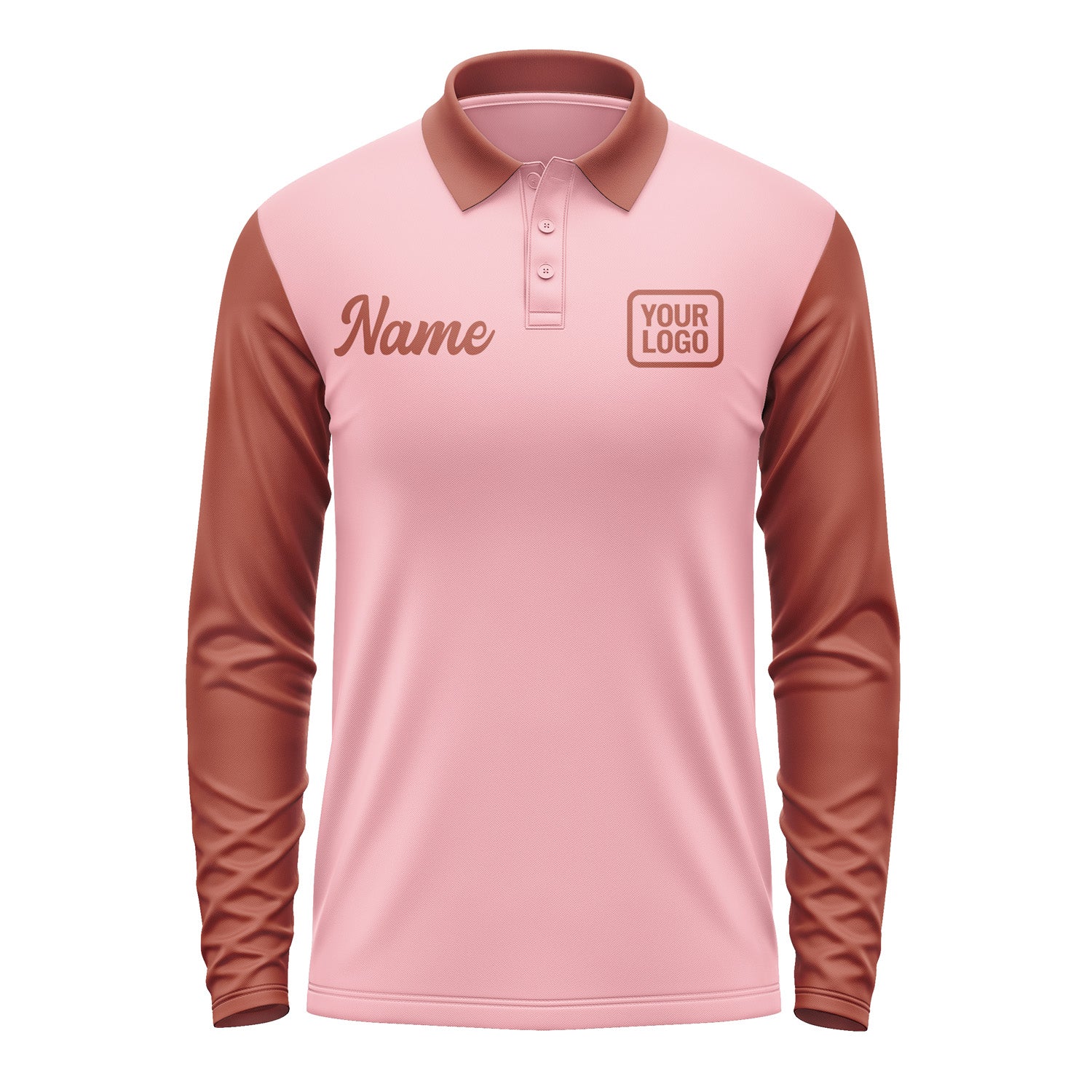 Custom Light Pink Coral Red Long Sleeve Polo Shirt Pl211616B116