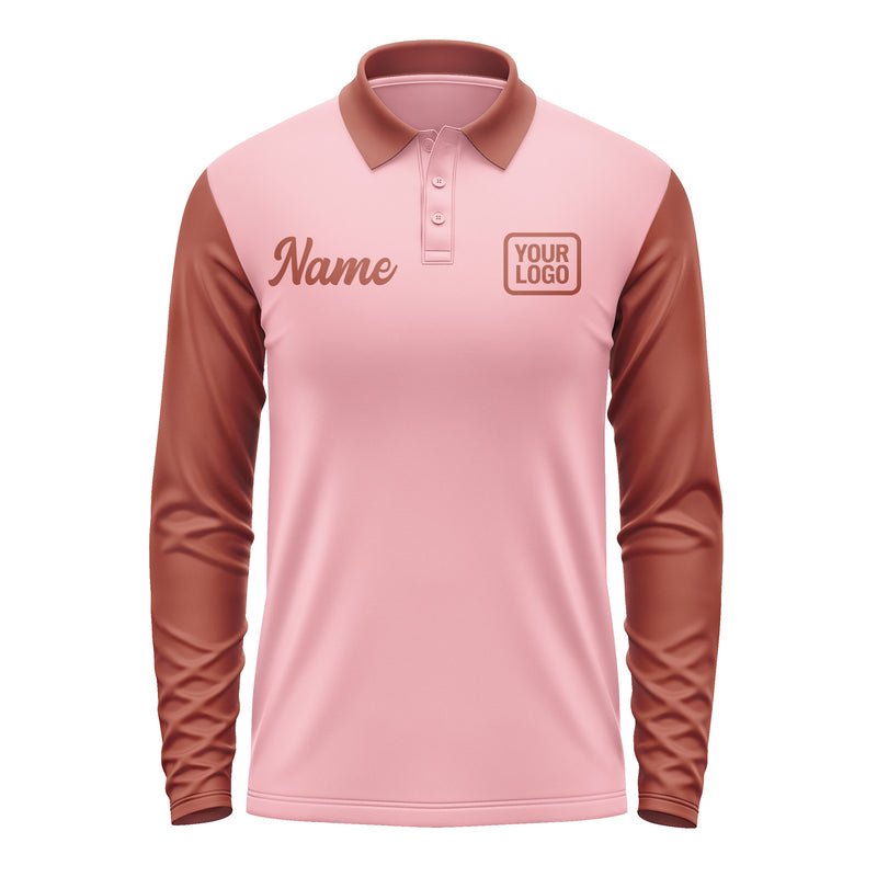 Custom Light Pink Coral Red Long Sleeve Polo Shirt Pl211616B116