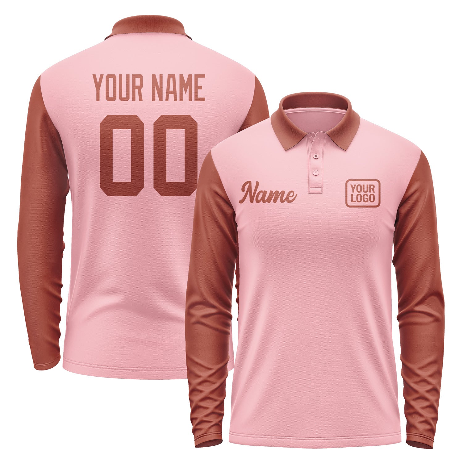 Custom Light Pink Coral Red Long Sleeve Polo Shirt Pl211616B116