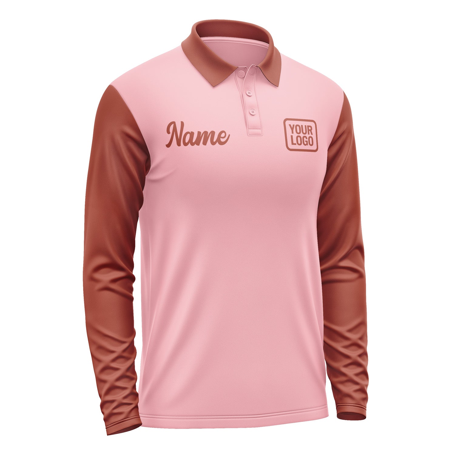 Custom Light Pink Coral Red Long Sleeve Polo Shirt Pl211616B116
