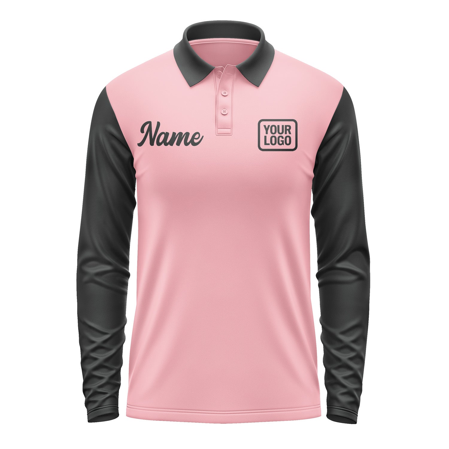 Custom Light Pink Black Long Sleeve Polo Shirt Pl211717B117