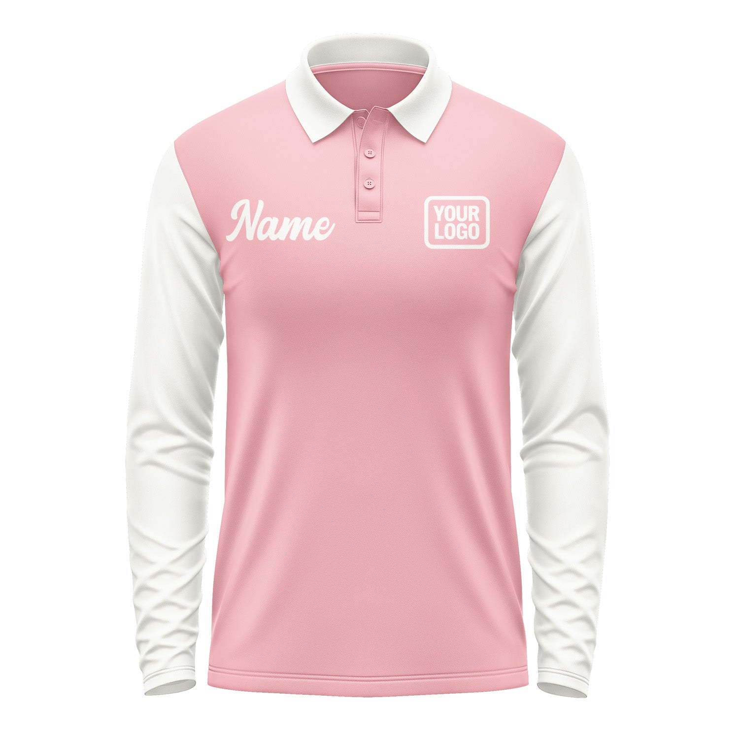 Custom Light Pink White Long Sleeve Polo Shirt Pl211818B118