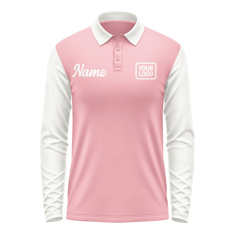 Custom Light Pink White Long Sleeve Polo Shirt Pl211818B118