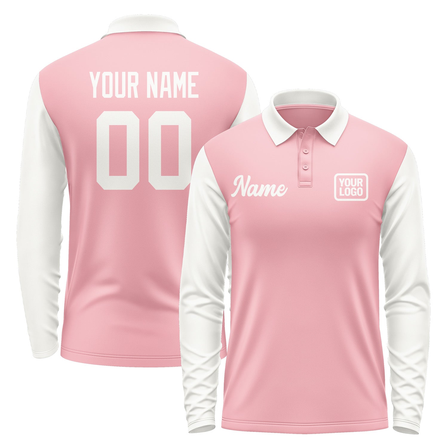 Custom Light Pink White Long Sleeve Polo Shirt Pl211818B118