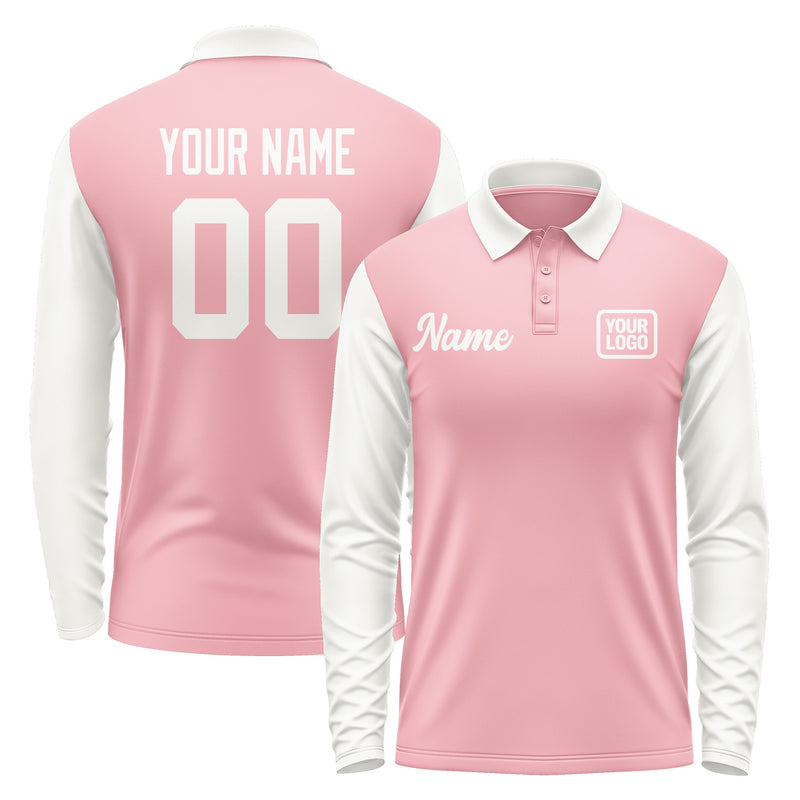 Custom Light Pink White Long Sleeve Polo Shirt Pl211818B118