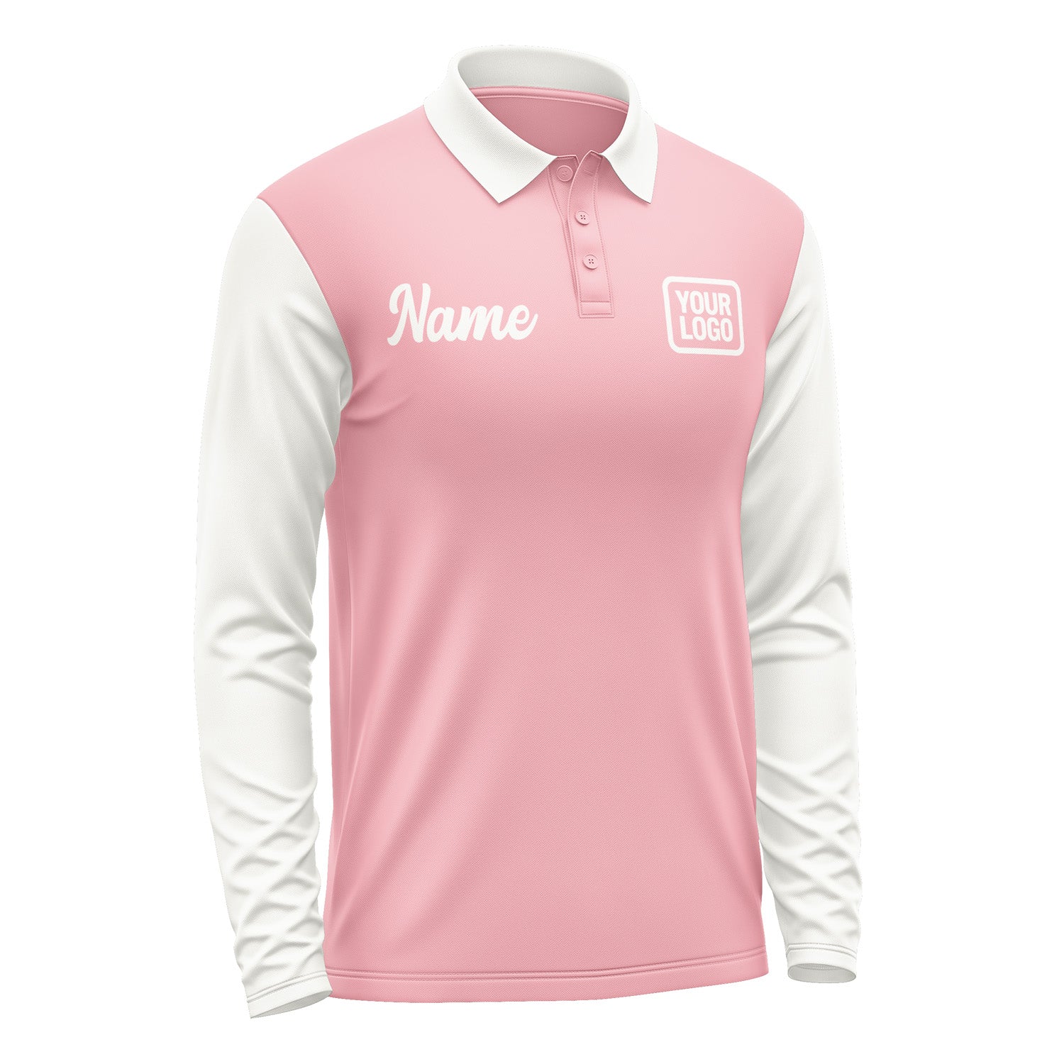 Custom Light Pink White Long Sleeve Polo Shirt Pl211818B118