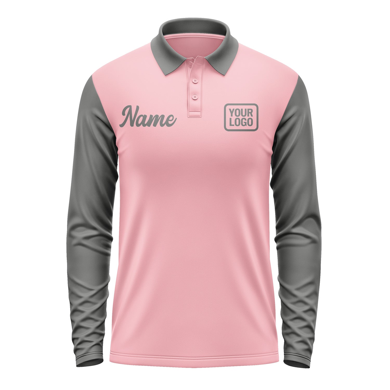 Custom Light Pink Dark Grey Long Sleeve Polo Shirt Pl212020B120