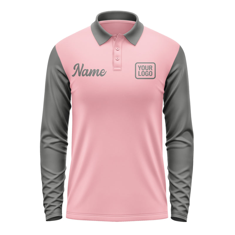 Custom Light Pink Dark Grey Long Sleeve Polo Shirt Pl212020B120