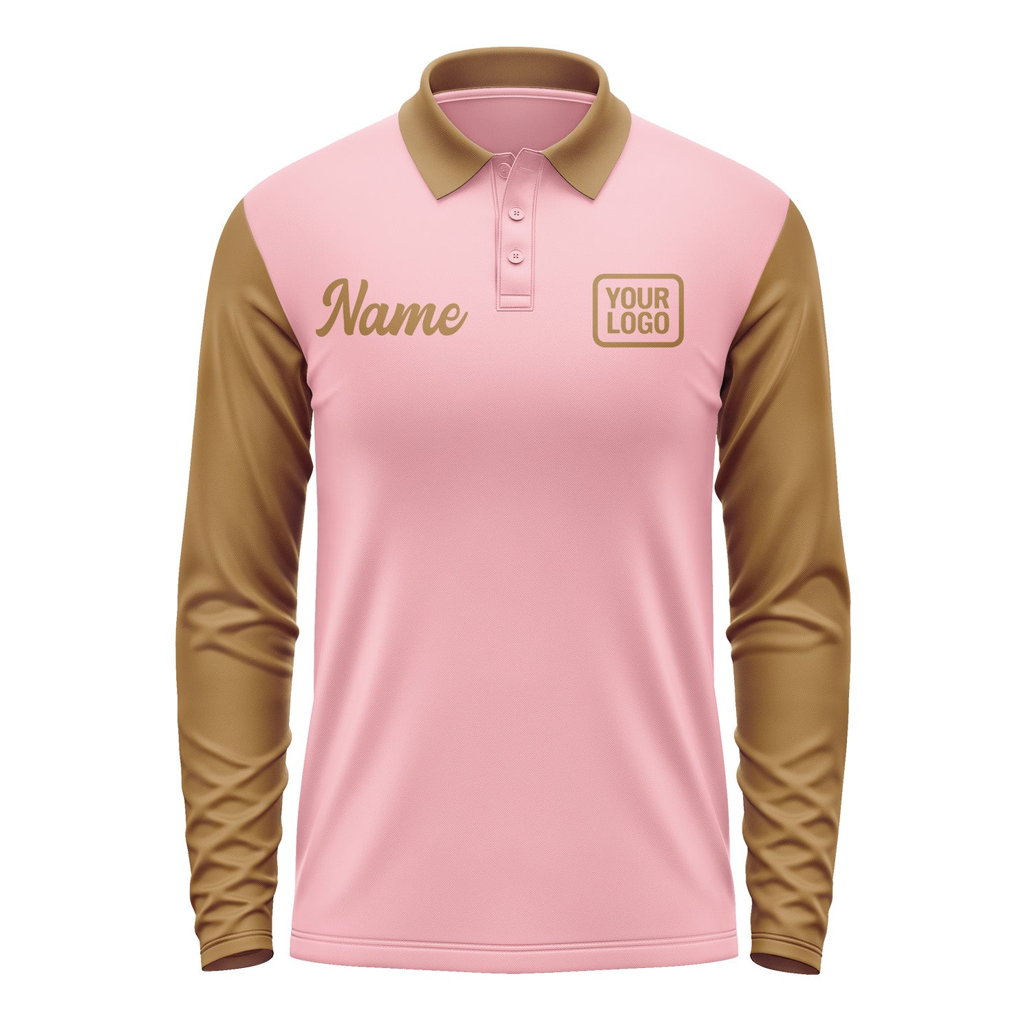 Custom Light Pink Khaki Long Sleeve Polo Shirt Pl212222B122