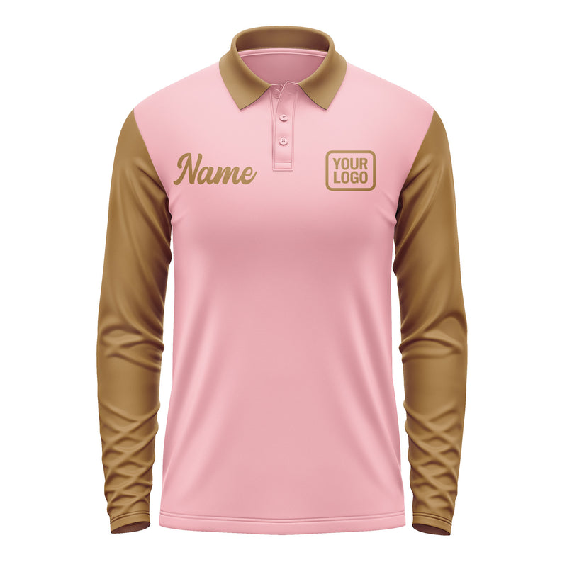 Custom Light Pink Khaki Long Sleeve Polo Shirt Pl212222B122