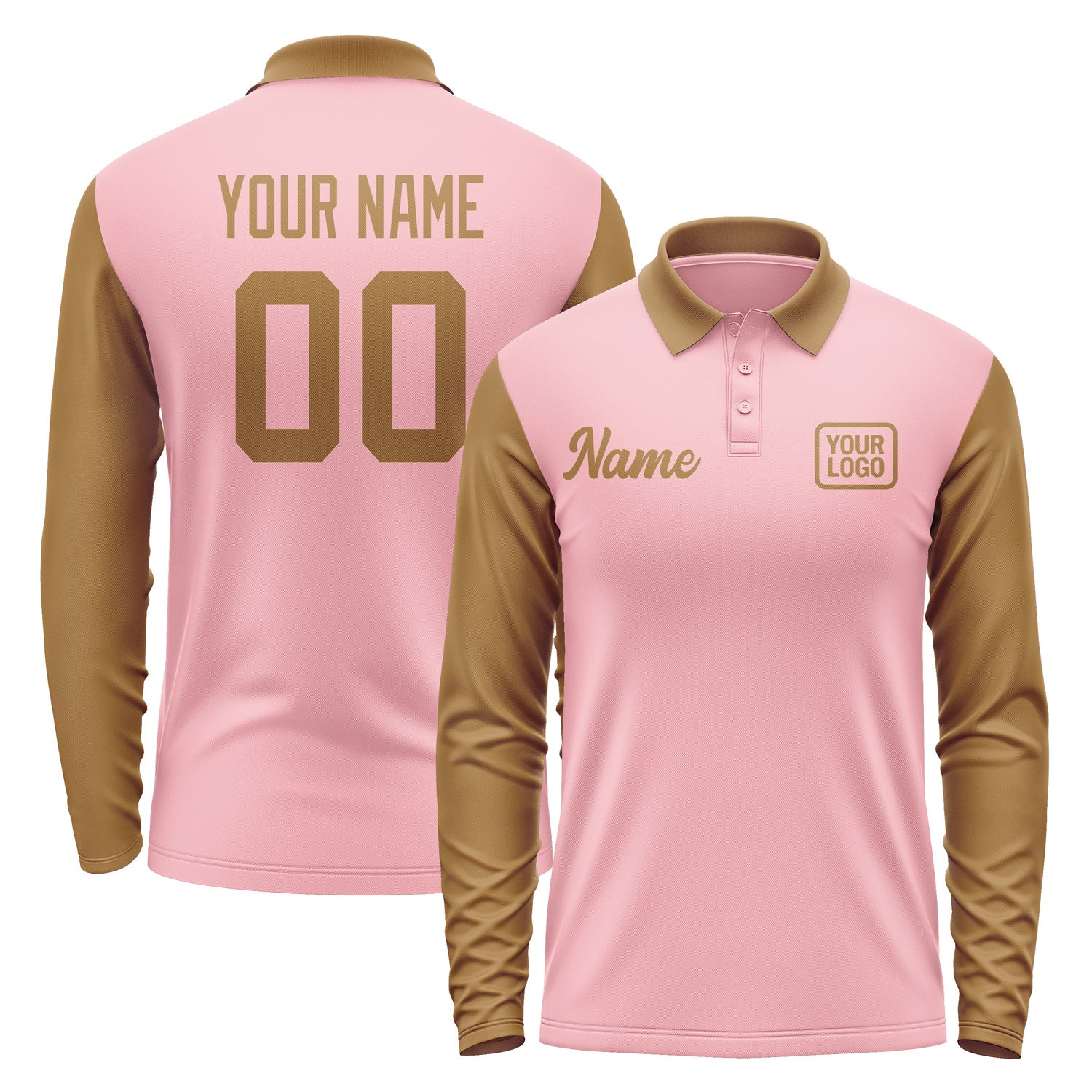 Custom Light Pink Khaki Long Sleeve Polo Shirt Pl212222B122