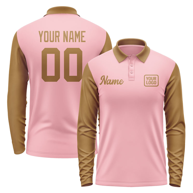 Custom Light Pink Khaki Long Sleeve Polo Shirt Pl212222B122