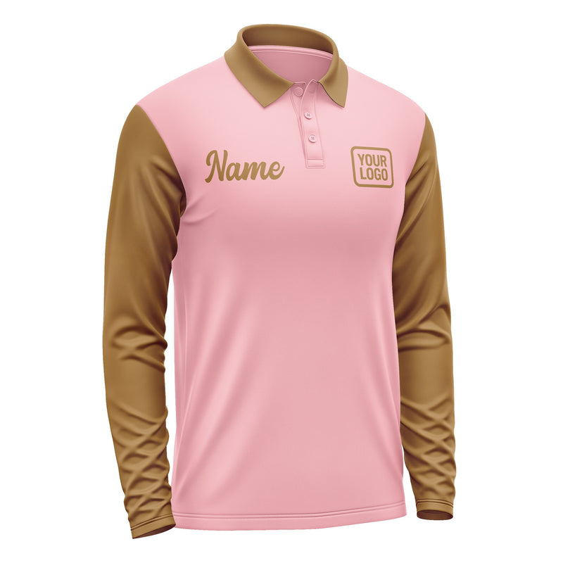 Custom Light Pink Khaki Long Sleeve Polo Shirt Pl212222B122