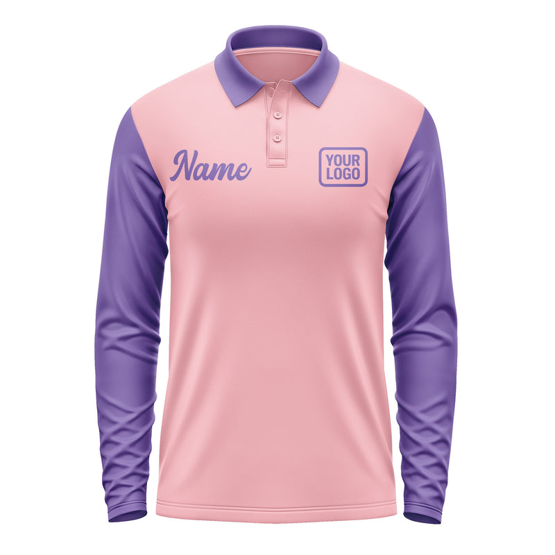 Custom Light Pink Light Purple Long Sleeve Polo Shirt Pl212323B123