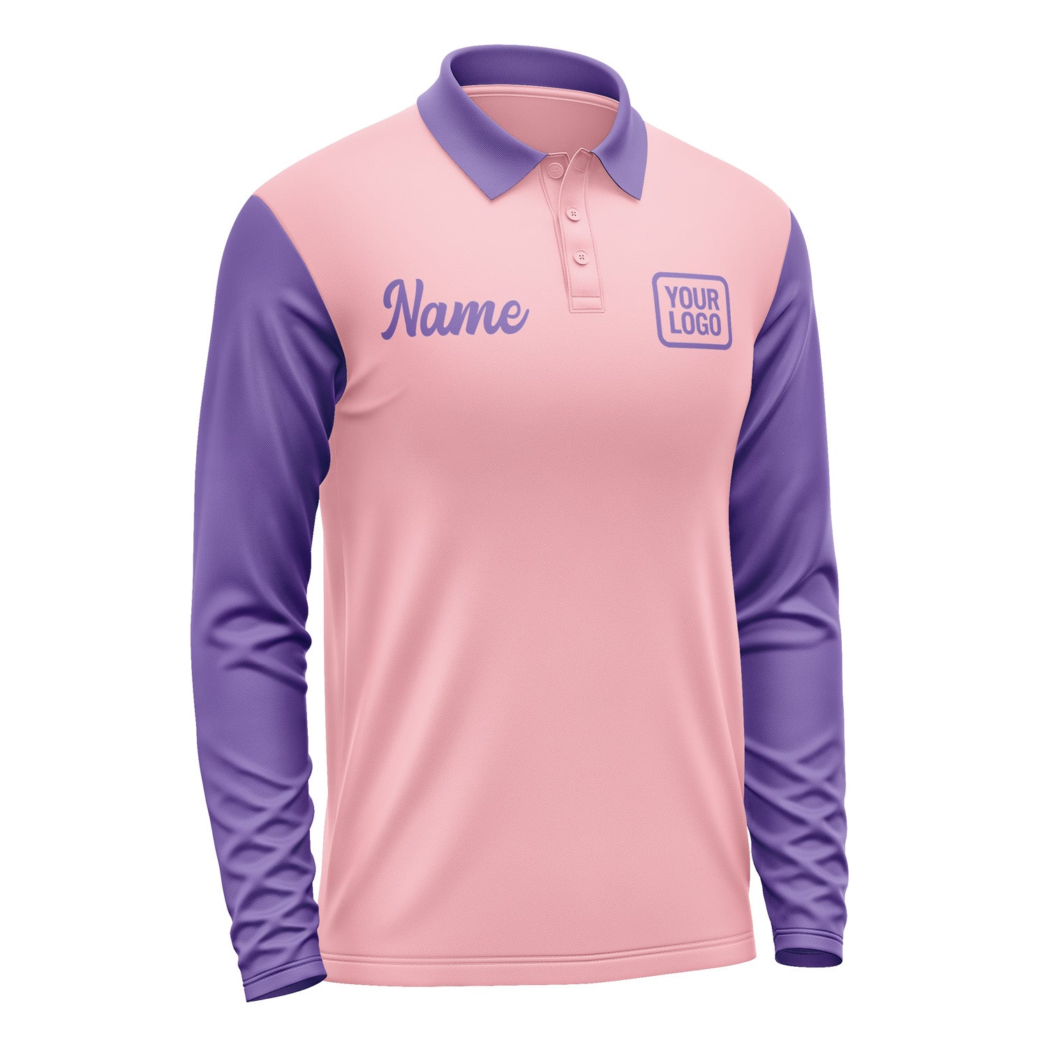 Custom Light Pink Light Purple Long Sleeve Polo Shirt Pl212323B123