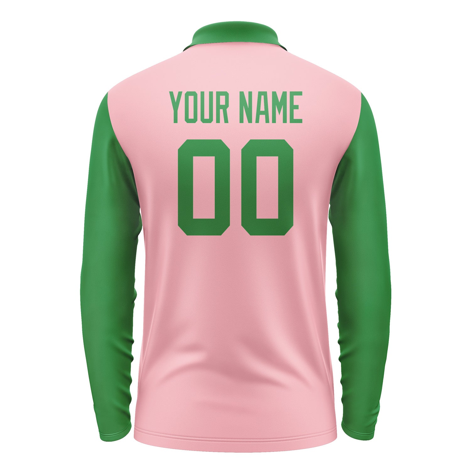Custom Light Pink Emerald Green Long Sleeve Polo Shirt Pl212424B124