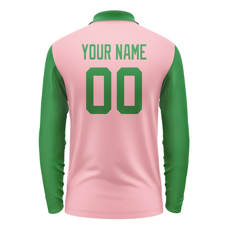 Custom Light Pink Emerald Green Long Sleeve Polo Shirt Pl212424B124