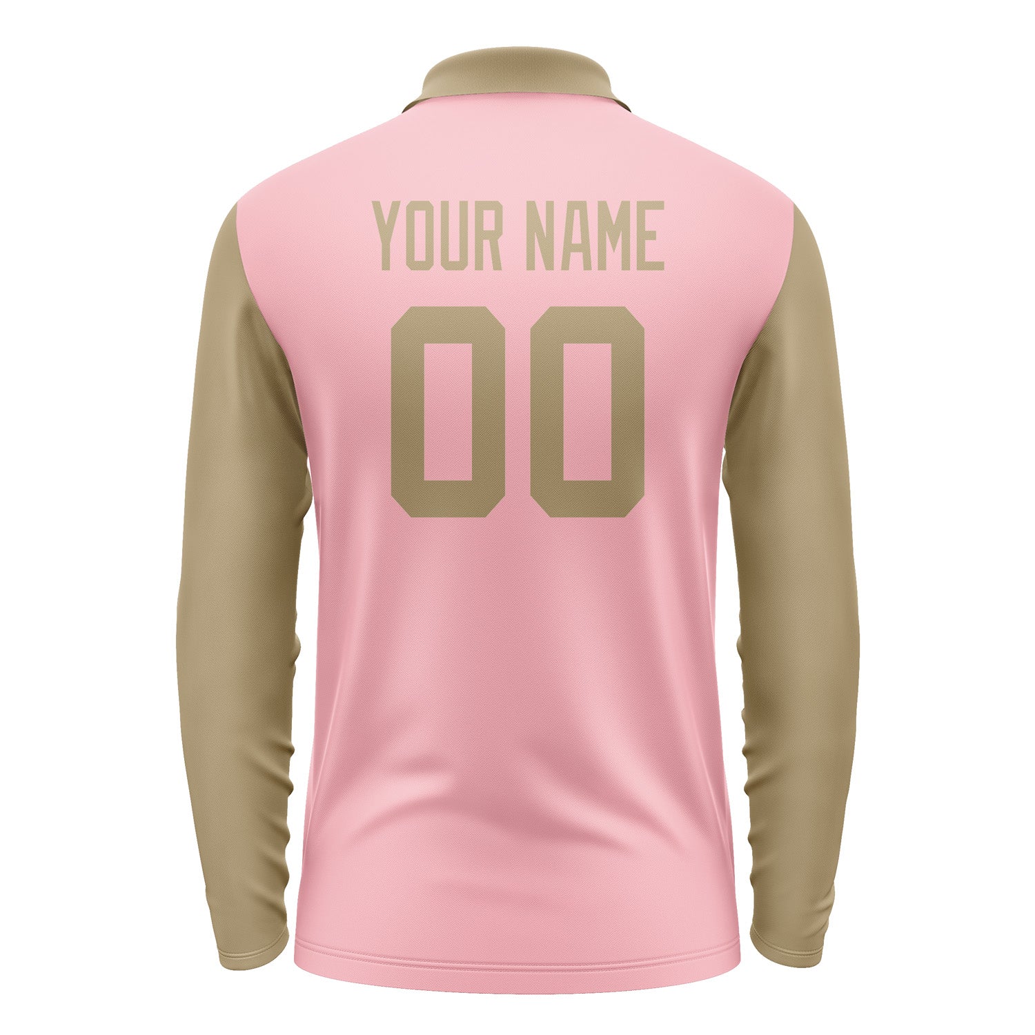 Custom Light Pink Light Khaki Long Sleeve Polo Shirt Pl212525B125