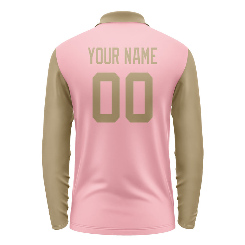 Custom Light Pink Light Khaki Long Sleeve Polo Shirt Pl212525B125