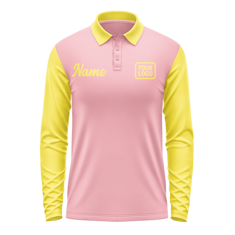 Custom Light Pink Light Yellow Long Sleeve Polo Shirt Pl212626B126