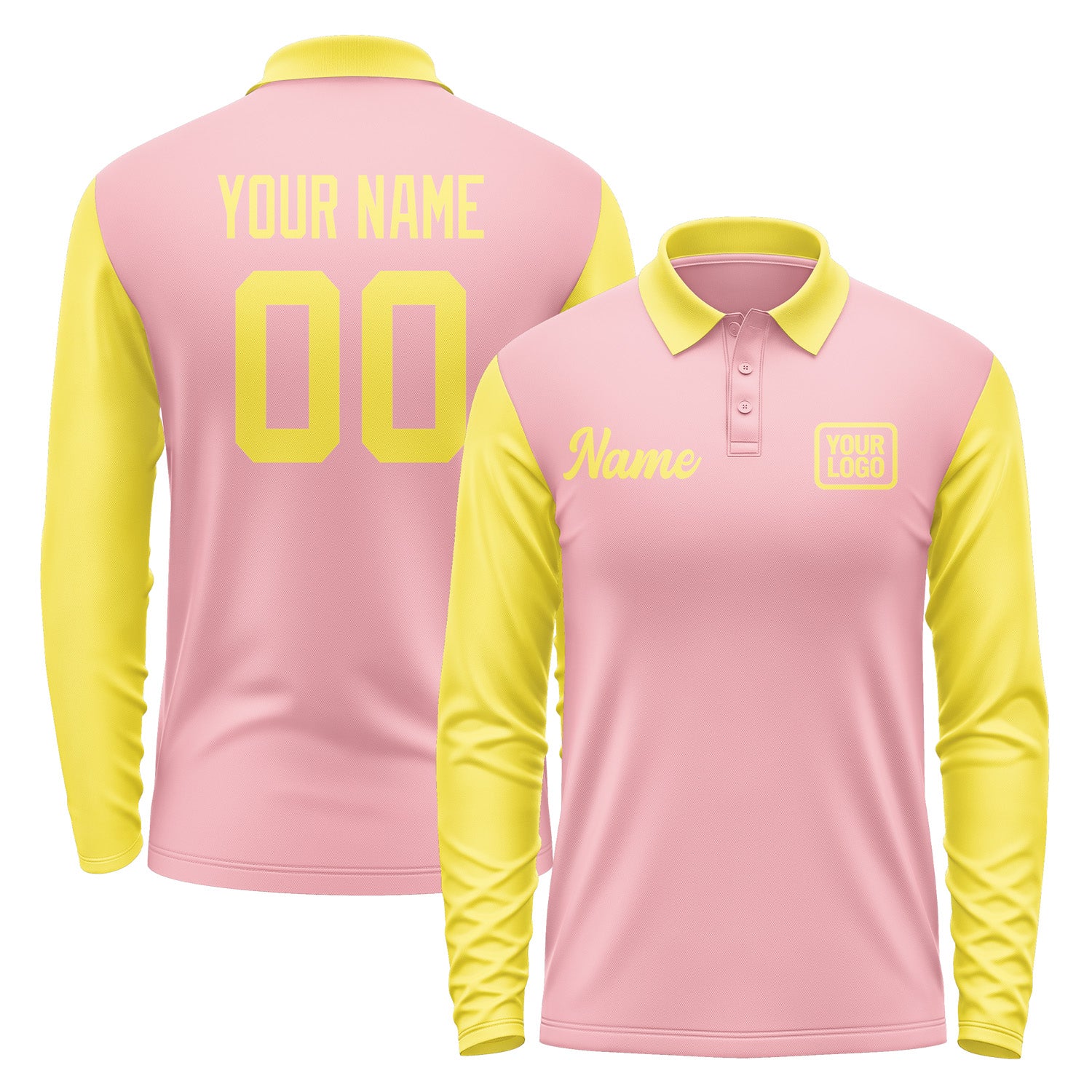 Custom Light Pink Light Yellow Long Sleeve Polo Shirt Pl212626B126