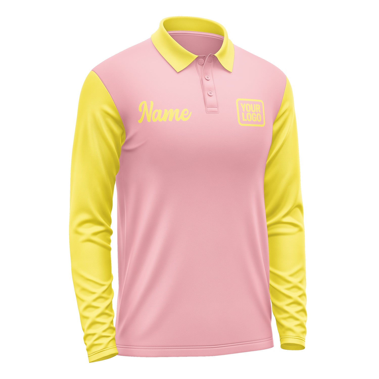 Custom Light Pink Light Yellow Long Sleeve Polo Shirt Pl212626B126