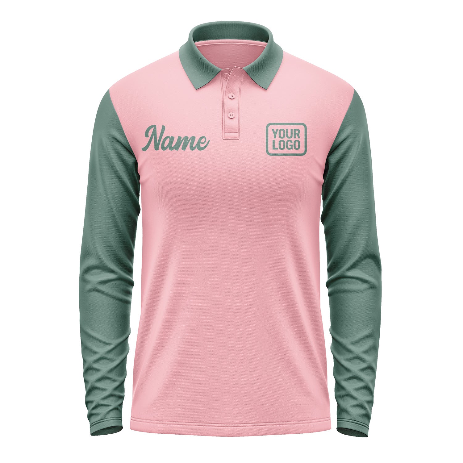Custom Light Pink Blue Green Long Sleeve Polo Shirt Pl212727B127