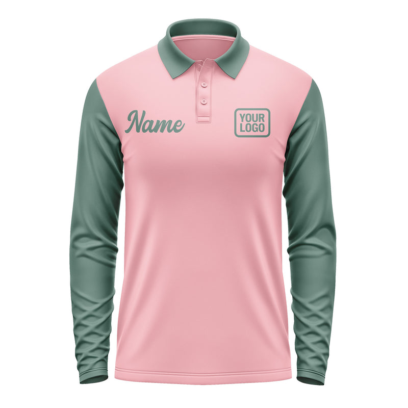 Custom Light Pink Blue Green Long Sleeve Polo Shirt Pl212727B127