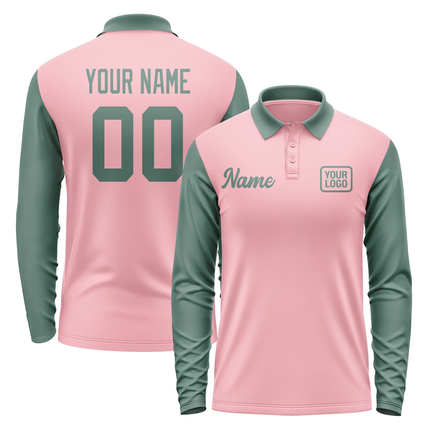 Custom Light Pink Blue Green Long Sleeve Polo Shirt Pl212727B127