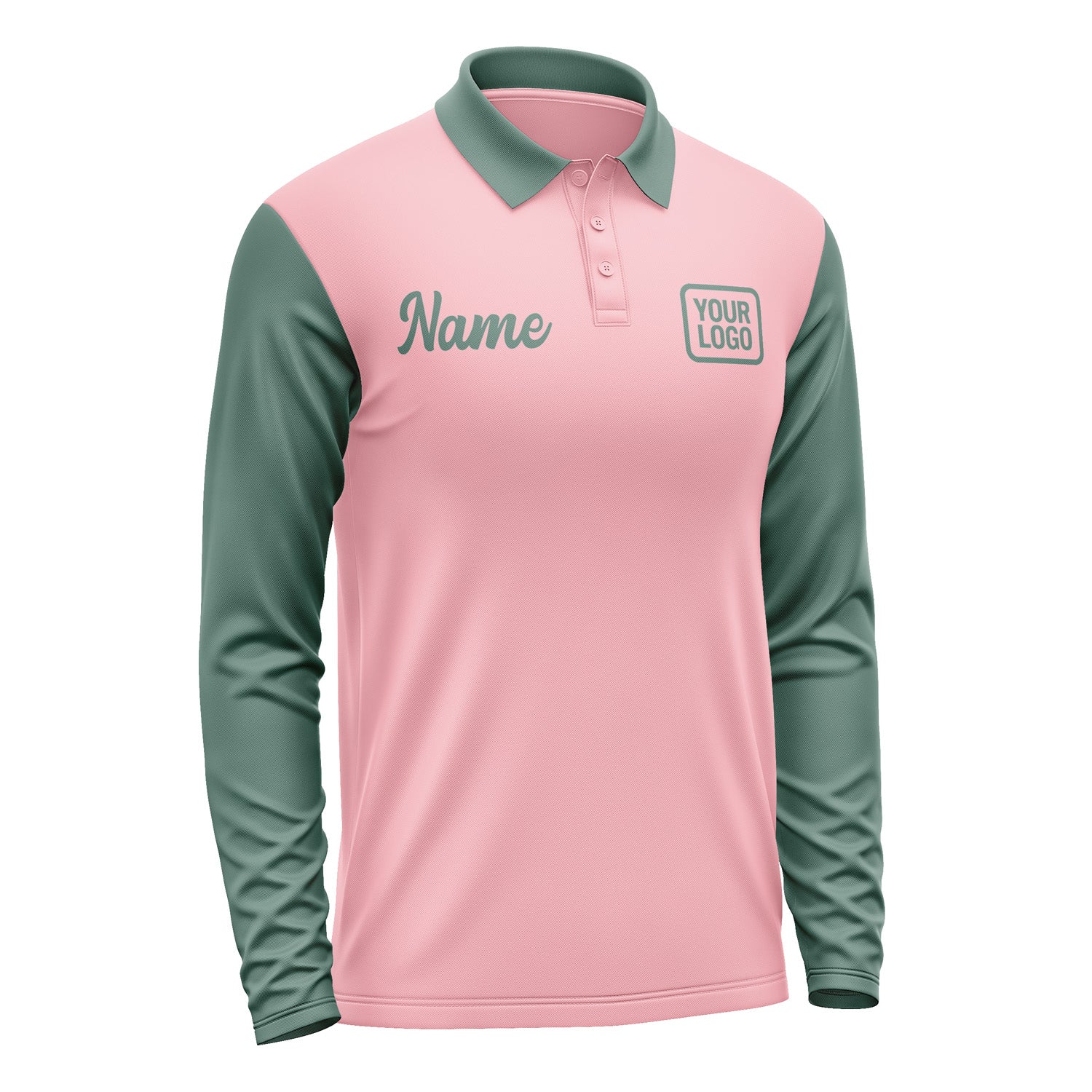 Custom Light Pink Blue Green Long Sleeve Polo Shirt Pl212727B127