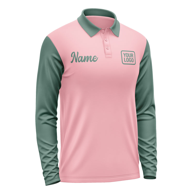 Custom Light Pink Blue Green Long Sleeve Polo Shirt Pl212727B127