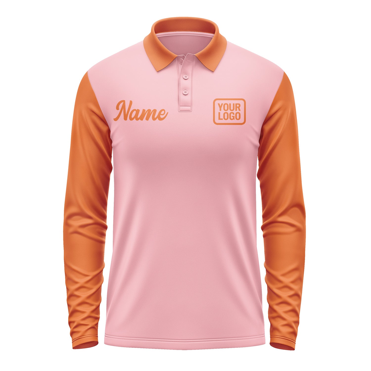 Custom Light Pink Orange Long Sleeve Polo Shirt Pl212828B128