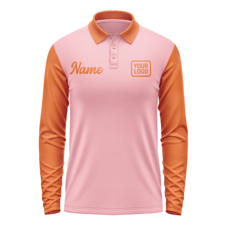 Custom Light Pink Orange Long Sleeve Polo Shirt Pl212828B128
