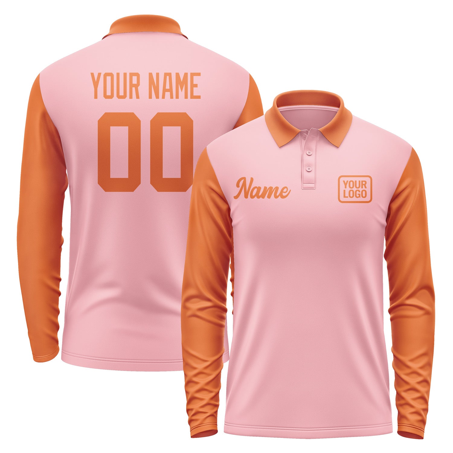 Custom Light Pink Orange Long Sleeve Polo Shirt Pl212828B128