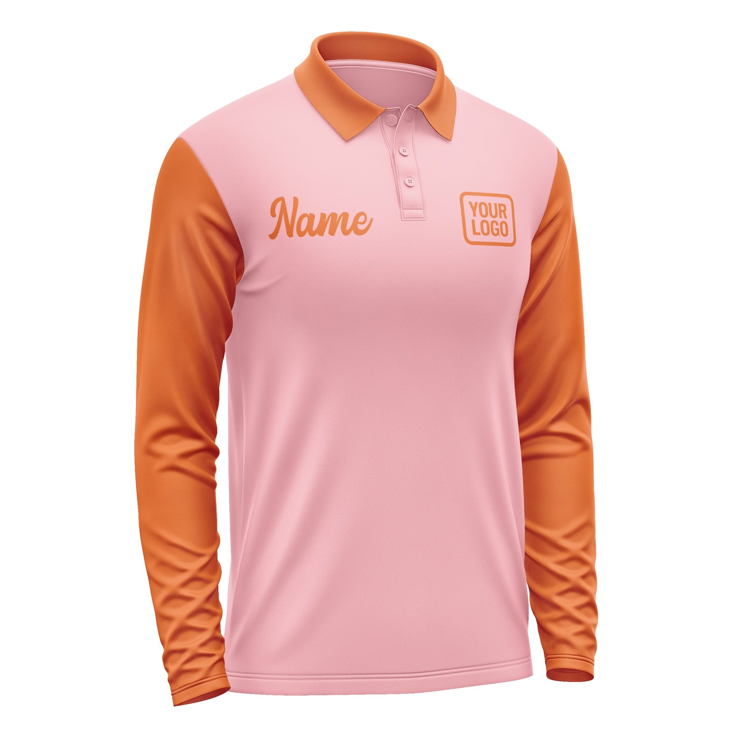 Custom Light Pink Orange Long Sleeve Polo Shirt Pl212828B128