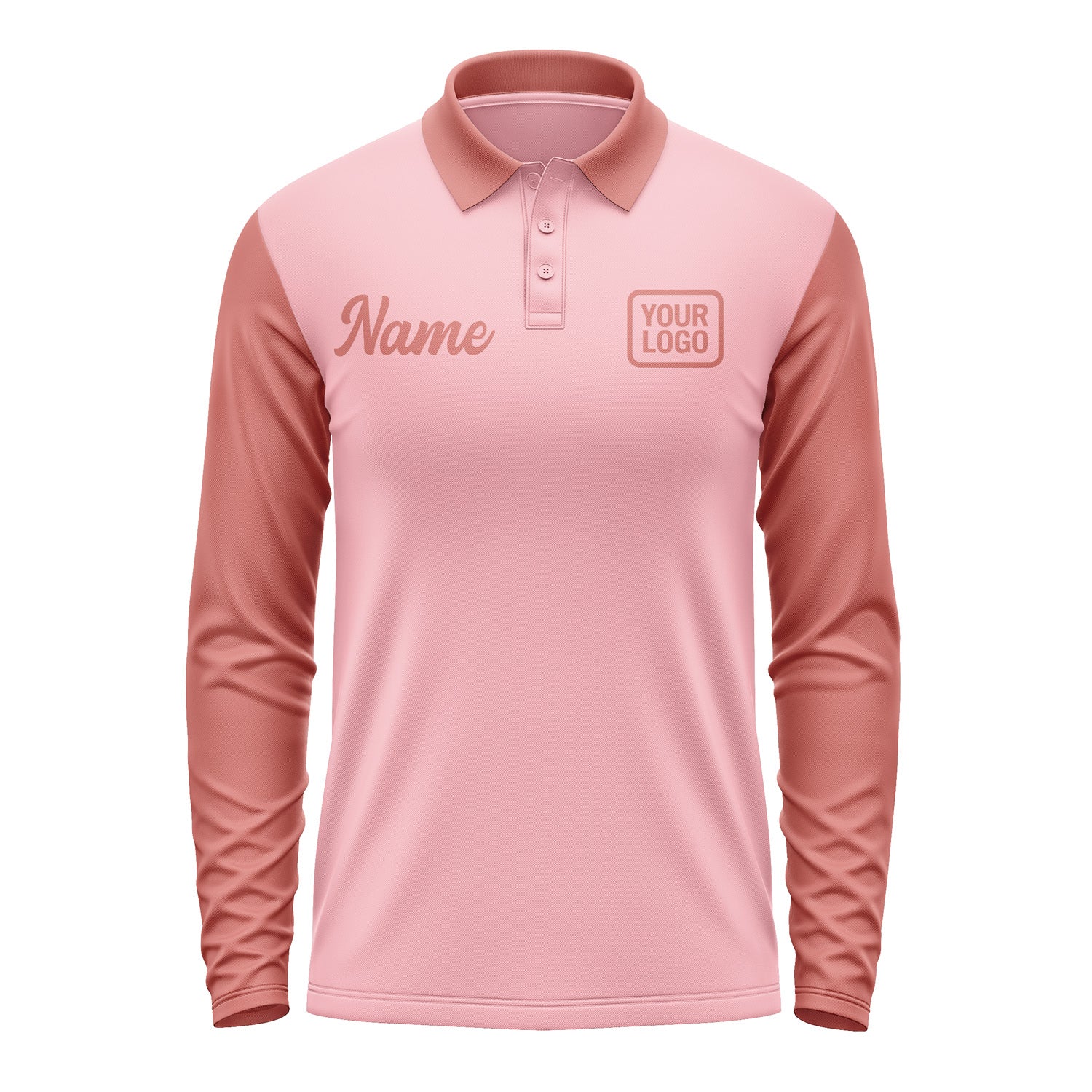 Custom Light Pink Copper Rose Long Sleeve Polo Shirt Pl212929B129