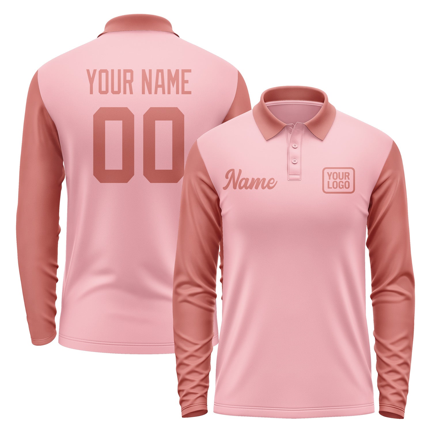 Custom Light Pink Copper Rose Long Sleeve Polo Shirt Pl212929B129
