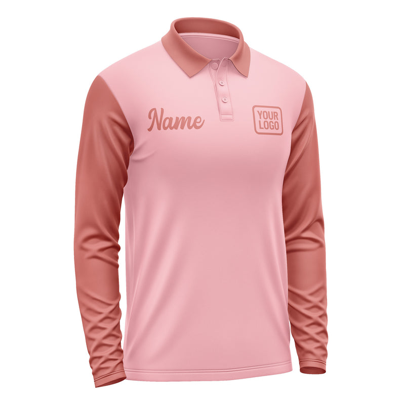 Custom Light Pink Copper Rose Long Sleeve Polo Shirt Pl212929B129