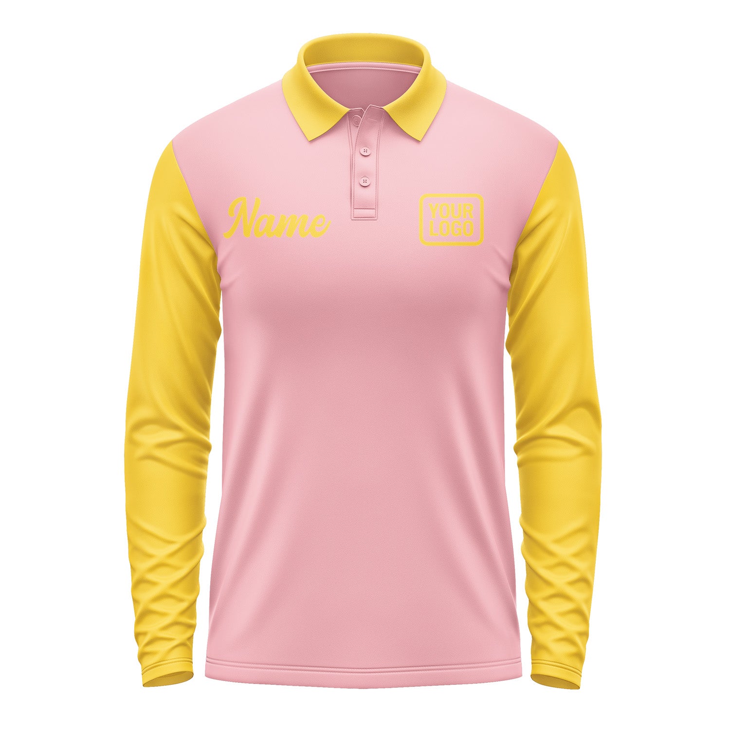 Custom Light Pink Gold Long Sleeve Polo Shirt Pl213030B130