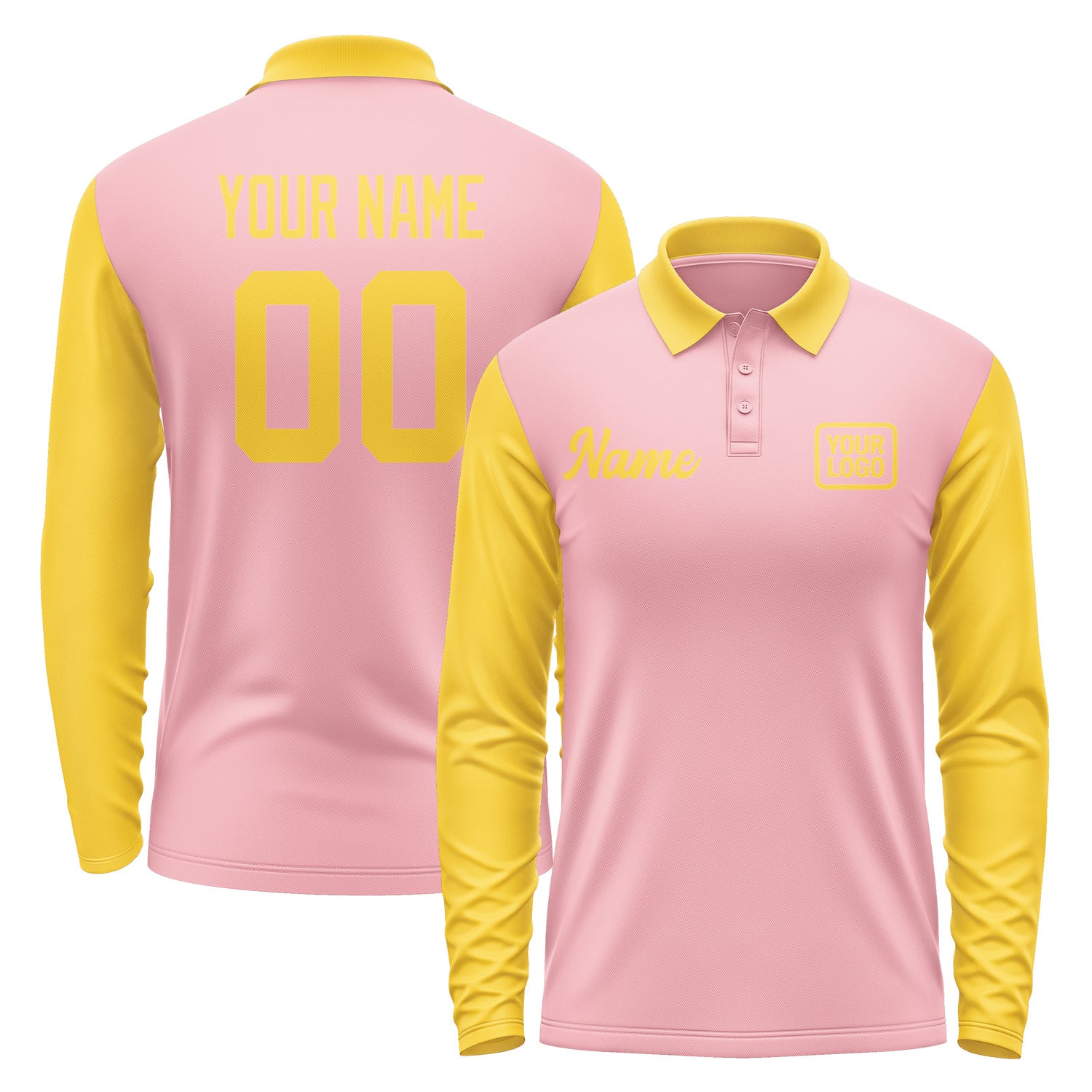 Custom Light Pink Gold Long Sleeve Polo Shirt Pl213030B130